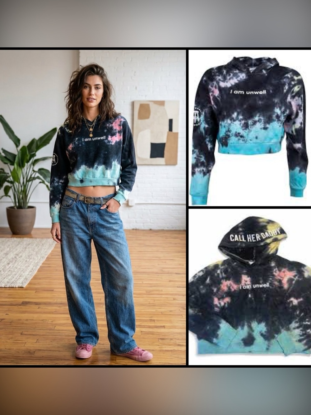 Barstool Sports Call Her Daddy I Am Unwell Cropped Daddy Gang Hoodie Tie-Dye M